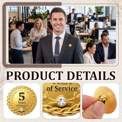 MTLEE 30 Pcs 5 10 Years Service Pin,Gold Enamel Lapel Pin, 1.2 in - style: 5 Year