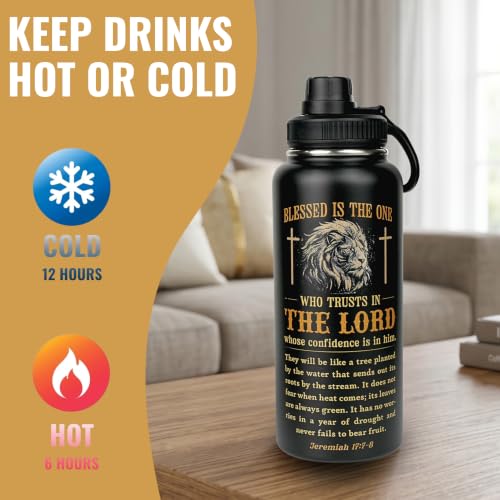Christian Gifts for Men Stainless Steel Water Bottle 32 oz Religious Gifts - color: Christian