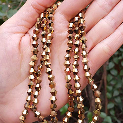 250pcs Czech 6mm (0.24 Inch) Faceted Bicone Crystal Glass Beads Spacer Bulk Gold Aurum - color: Gold Aurum, size: 6mm - 250pcs