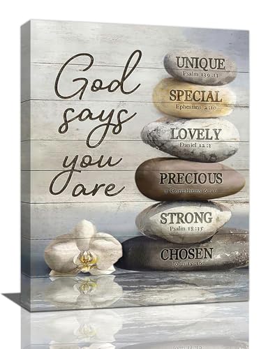 Farmhouse Bathroom Wall Art Rustic Zen Stone Pictures Decor God Says You Are Christian Bible Verse Canvas Country Painting Modern Framed Prints Artwork for Home Bedroom Living Room 12"x16" - color: Zen Stone, size: 12"L x 16"W