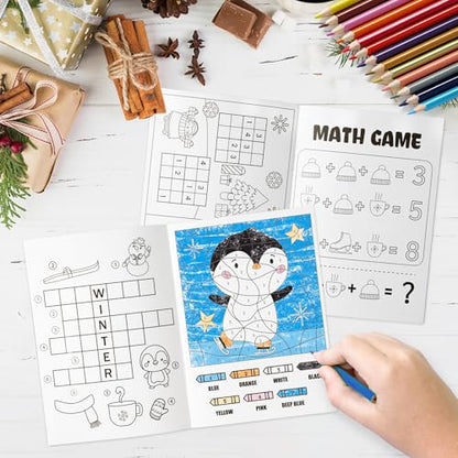ANGOLIO 24Pcs Hello Winter Activity Coloring Books Including Snow Snowman Polar Bear Penguin DIY Art Drawing Patterns Learn Math Party Favors Christmas Favor Home Classroom Activity Supplies for Kids - style: Hello Winter Activity