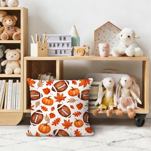 Rustic Fall Maple Leaf Football Pumpkin Throw Pillow Covers 18x18 - color: Pumpkin-4