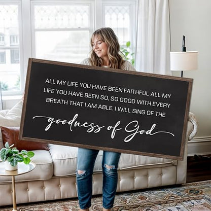 Tailored Canvases The Goodness of God Wall Art – Christian Decor Featuring “All of My Life You Have Been Faithful” To the Goodness of God Sign for Bedroom or Living Room 18x36 - size: 18x36