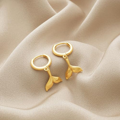 VACRONA Gold Heart Hoop Earrings Huggie Earrings for Women 14k Gold Plated Small Hoops Earrings - color: Fish-Tail-Gold