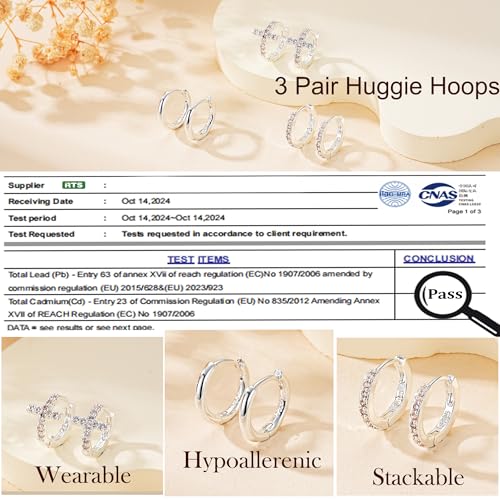 3Pairs Gold Cross Earrings for Women Hoops Huggie Earrings Stack Set - color: Silver-2