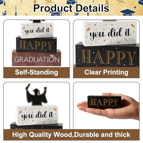 4 Pcs Class of 2026 Wooden Block Signs Senior 2026 Graduation Table Decorations Graduation Tiered Tray Decorations Graduation Centerpieces for Tables Congrats Grad Tabletop for Home Decor - style: Graduation