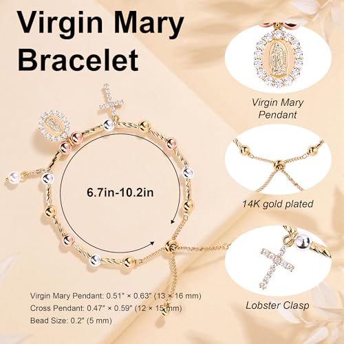 Rosary Cross Bracelet for Women, Gold Virgin Mary Rosary Beads Catholic Bracelet - style: multicolor beads