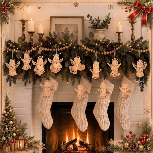 Halloscume 36 Pcs Christmas Wooden Angel Ornaments, Vintage, Elegant - style: Elegant