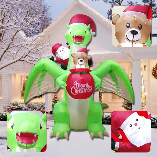 9 FT Giant Dinosaur Christmas Inflatable Decorations,with LED Lights - Santa Riding Dinosaur Christmas, Heavy-Duty Blower for Indoor/Outdoor Holiday Party Decor Weatherproof, Eye-Catching Xmas Display - style: Dinosaur