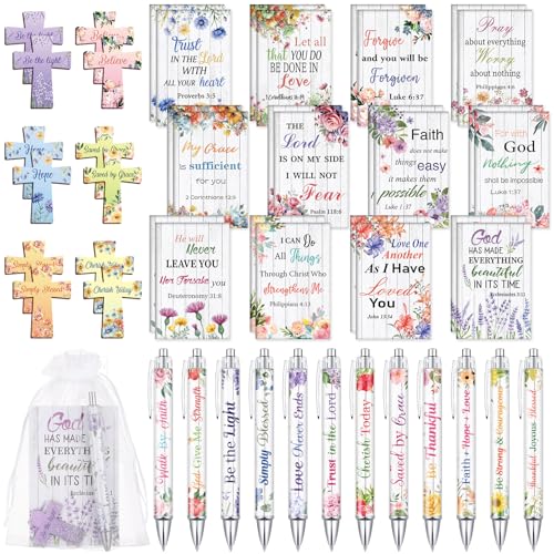 AmazingSpark 96 Pcs Christian Gifts Bulk for Women Include Magnetic Cross Bookmarks, Mini Bible Verse Notepads, Scripture Ballpoint Pens, Religious Small Notebooks Gifts Prizes Party Favor(Floral) - style: Floral