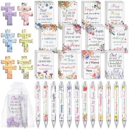 AmazingSpark 96 Pcs Christian Gifts Bulk for Women Include Magnetic Cross Bookmarks, Mini Bible Verse Notepads, Scripture Ballpoint Pens, Religious Small Notebooks Gifts Prizes Party Favor(Floral) - style: Floral