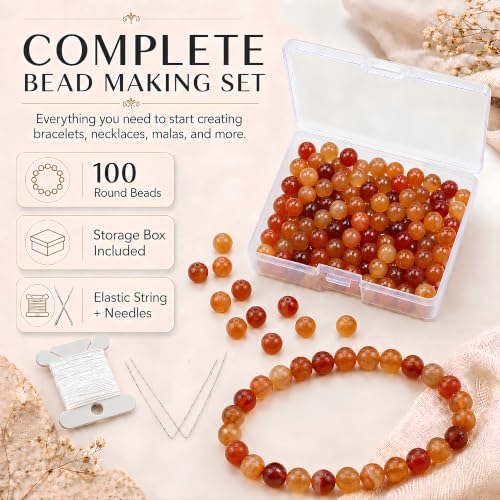 Cherry Tree Collection 100PCS 6mm Carnelian Round Bead Craft Kit - color: carnelian, size: 6mm