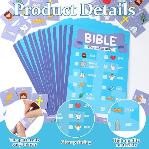 Epakh 15 Pcs Bible Scavenger Hunt Game Card 12 Bible Games Board 3 Holy Character Boards for Jesus Christian Sunday School Vacation Church Religious Activity Family Open Day Party Catholic Gifts