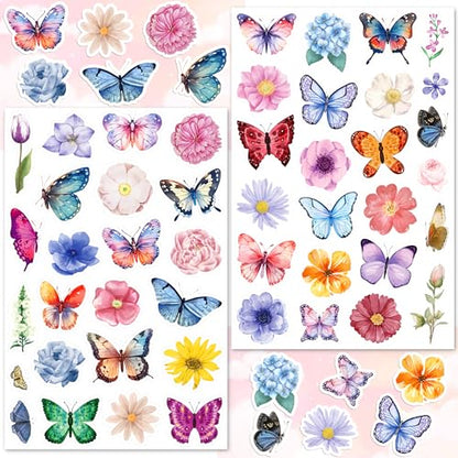 LINAYE 24 Sheets Butterfly Flower Stickers for Kids Adults, Spring Butterfly Flower Decorative Stickers Bulk for Crafts Envelops Scrapbooking, Butterfly Party Favors Supplies for Kids Classroom - style: Butterfly & Flower 24 Sheets
