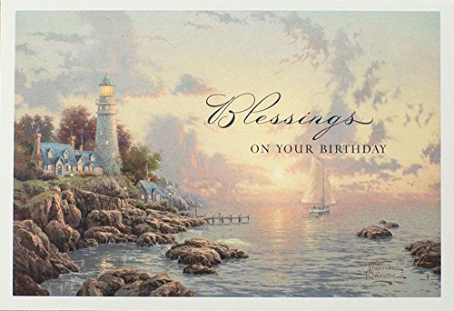 DaySring - God's Blessings on Your Birthday - Thomas Kinkade Painter of Light - 4 Design Assortment With Sciprutre - 12 Birthday Boxed Cards & Envelopes (86068)