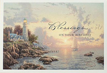 DaySring - God's Blessings on Your Birthday - Thomas Kinkade Painter of Light - 4 Design Assortment With Sciprutre - 12 Birthday Boxed Cards & Envelopes (86068)