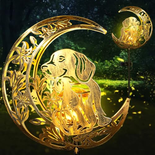 Solar Lights Outdoor Golden Retriever Cracked Glass Stake Moon Lights Gift - color: Golden Retriever