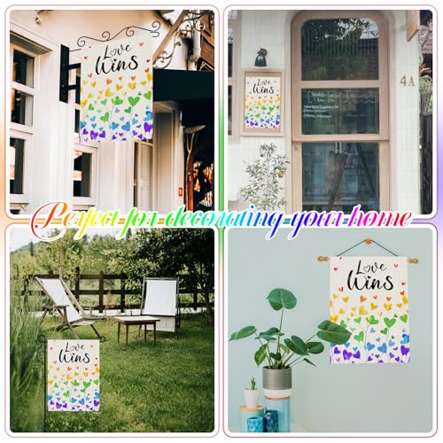 Love Wins Pride Garden Flag 12x18 Double-Sided Rainbow LGBTQ Outdoor Banner - color: love 12x18