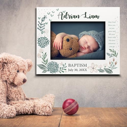 BELLA BUSTA-Personalize -Baptism, Dedication, Confirmation, First Communion Theme Picture Frame-Keepsake from Godparents, Friends, Family-UV Print Frame (Green and Taupe (5x7 Horizontal)) - color: Green and Taupe (5x7 Horizontal)