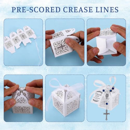 25 Sets Baptism Favors Rosaries with Cross Boxes Bulk for First Communion
