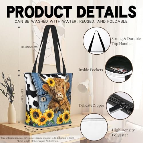 Bible Tote Bags For Women Religious Church Bag Christian Tote Bags Inspirational For Women Organizer Christian Gift - color: Highland Cow