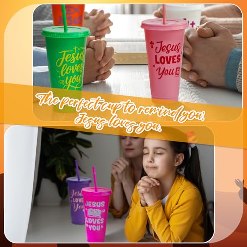 Cinrobiye 24 Pcs Christian Tumblers Bulk 24 oz Bible Verse Cups with Lids and Straws Religious Drink Cups for Church Gifts VBS Gifts Sunday School Events Faith-Based Party Favors