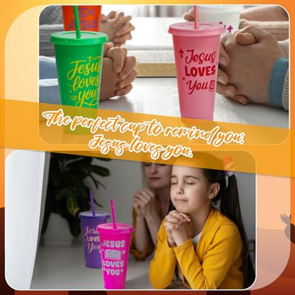 Cinrobiye 24 Pcs Christian Tumblers Bulk 24 oz Bible Verse Cups with Lids and Straws Religious Drink Cups for Church Gifts VBS Gifts Sunday School Events Faith-Based Party Favors