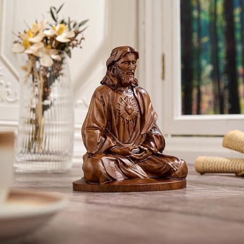 Jesus Figurine，Wooden Statue of Jesus Meditating - color: Jesus-b, size: 4 Inch