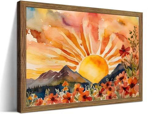 LBTZEVIR Framed Boho Sunset Wall Art 16x12 Inch Painting Poster Prints - color: The Sun, size: 16"L x 12"W