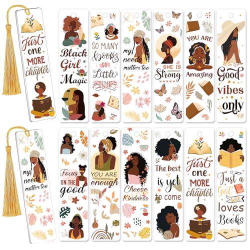 AFRITEE UV DTF Bookmark Wraps - 24 Pcs Black Girl Inspirational Quotes Acrylic Bookmark Sticker, Floral Butterflies Cold Transfer Stickers for Bookmarks Uvdtf Decals Decoration Gifts for Book Lovers - style: Black Girl