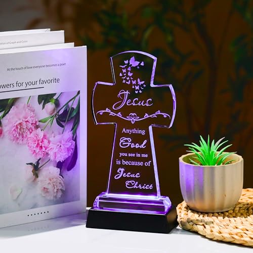 Qianwei Crystal Cross Jesus Inspirational Gifts Religious Catholic Baptism Communion Confirmation Gifts for Women Sister - color: Cross Jesus-led