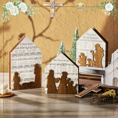 3 Pcs Christmas Nativity Scene Table Ornament, Christian Music Sheet Decor