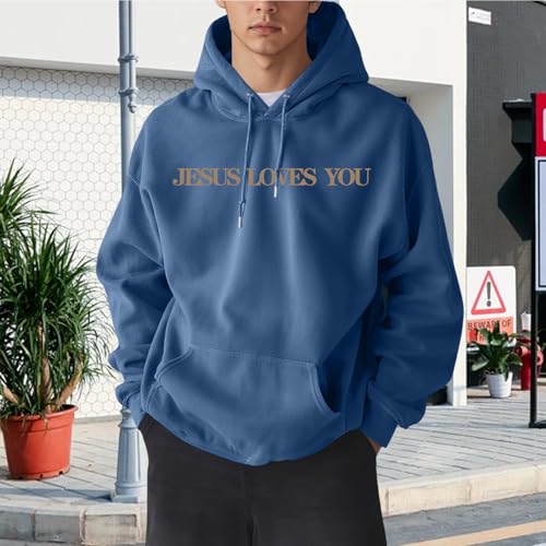 Christian Jesus Loves You Hoodies for Teen Religious Faith Sweatshirts Bible Verse Graphic Youth Hoodie - color: Deep Blue, size: Small