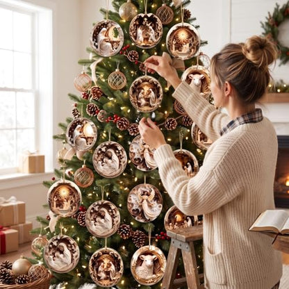 Shellwei 24 Pcs Christmas Ornament Bulk Wooden Nativity Scene Music Sheet - style: Woodland