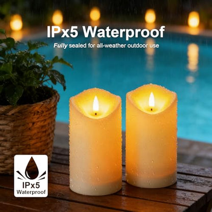 Solar Candles Outdoor Waterproof, Flameless LED Pillars Candles, Set of 2 - size: 3.25" × 6" (2-Pack)