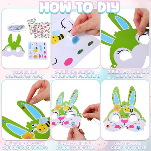 Funrous 48 Sets Crafts Kit Paper Crafts DIY Make Your Own Hanging Ornaments with Pompoms Diamond Stickers for Holiday Classroom Activities Party Favors, Easter Mask - style: Easter Mask