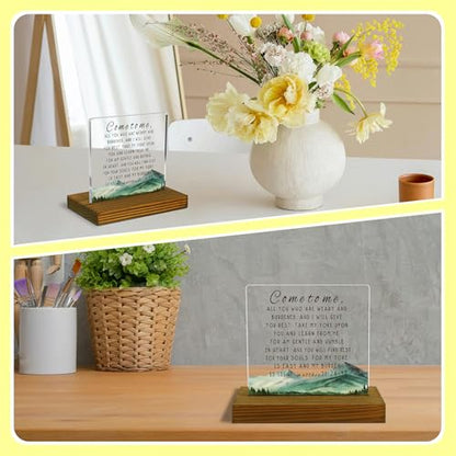 Come to Me All You Who are Weary and Burdened, Matthew 11:28-30 Sign, Bible Verse Sign, Scripture Plaque, Housewarming, Christian Plaque, Acrylic Desk Decor Sign with Wood Stand - FSA054 - style: Matthew 11:28-30