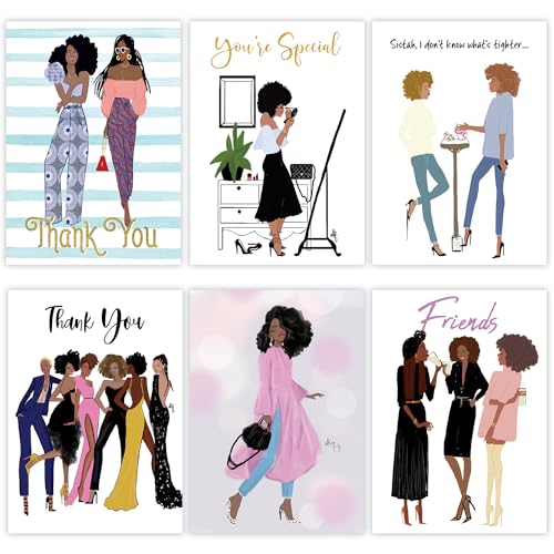 African American Greeting Cards Assortment Box – Set of 18 Cards with Envelopes – Black Birthday Cards, Encouragement, Friendship & Thank You Notes – Beautiful Black Women Designs - style: Assortment 800