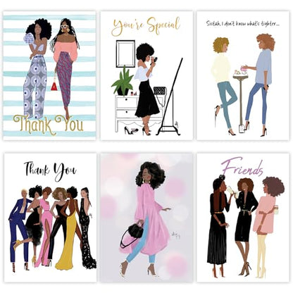 African American Greeting Cards Assortment Box – Set of 18 Cards with Envelopes – Black Birthday Cards, Encouragement, Friendship & Thank You Notes – Beautiful Black Women Designs - style: Assortment 800
