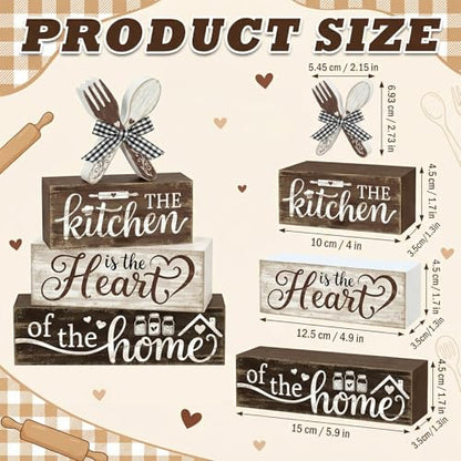 Britimes Tiered Tray Decor Set, 4 Pack, Wooden Table Sign, Farmhouse Heart - style: Kitchen