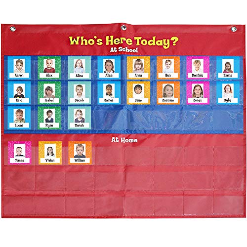 amzoya Attendance Pocket Chart with 72 Student Cards-Classroom Behavior Tracker for Perschool to Elementary,Pocket Chart for Classroom…
