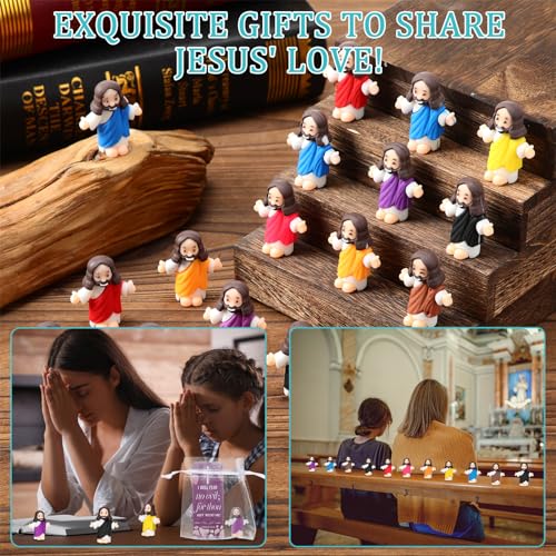 Barydat 100 Sets Mini Jesus Figurines Bulk Easter Gift Little Jesus Figures Tiny Toys Christ Savior Doll with Cards Bags for Religious Party Favors Sunday School Baptism Gift(Classic Style) - style: Classic