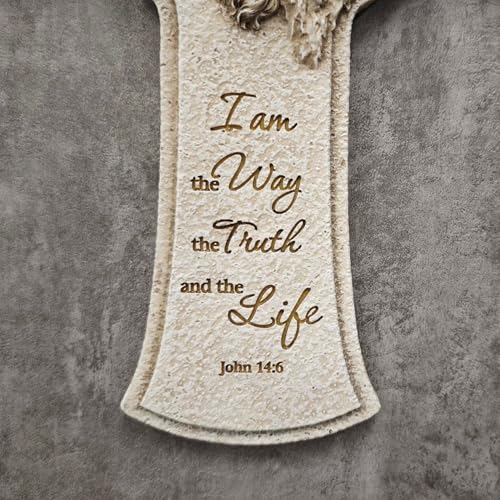 ShineOnAngel Jesus Cross Wall Decor 12 Inch, Crucifix Wall Art for Wall, Christian Religious Home Decor, Catholic Gift for Prayer Room, Inspirational Scripture Design