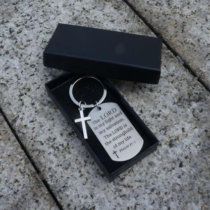 Inspirational Scripture Keychain with Cross - Bible Verse Matte Key Chain Religious Gift for Christian - style: Psalm 27:1
