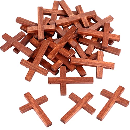 meekoo Natural Wooden Cross Bulk Pendants Mini Cross Beads Bulk for DIY Crafts Jewelry Making - color: Red Coffee, size: 1.57 x 2.36 x 0.2 Inch
