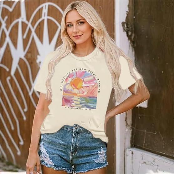 Christian Shirts for Women Jesus Religious Faith Tops - color: Apricot, size: Medium