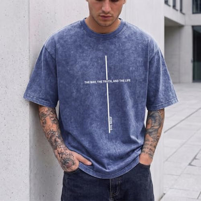 Wrenpies Christian Jesus Shirts for Men God Faith Religious Tshirt Cross Bible Verse Tops Acid Wash Oversized Graphic Tees - color: Blue, size: 3X-Large
