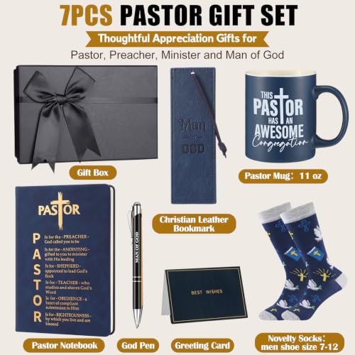 7 Pcs Pastor Appreciation Gifts for Men, Navy Blue - color: Navy Blue