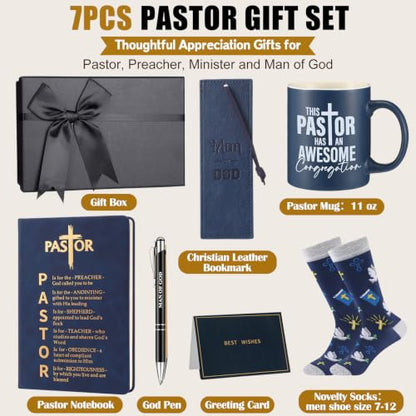 7 Pcs Pastor Appreciation Gifts for Men, Navy Blue - color: Navy Blue