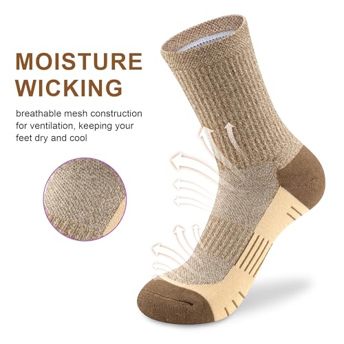 cuangya Women Crew Socks Athletic Cushioned Running Hiking 3-5 Pairs - color: 5 Pairs Spliced Tan, size: 5-8